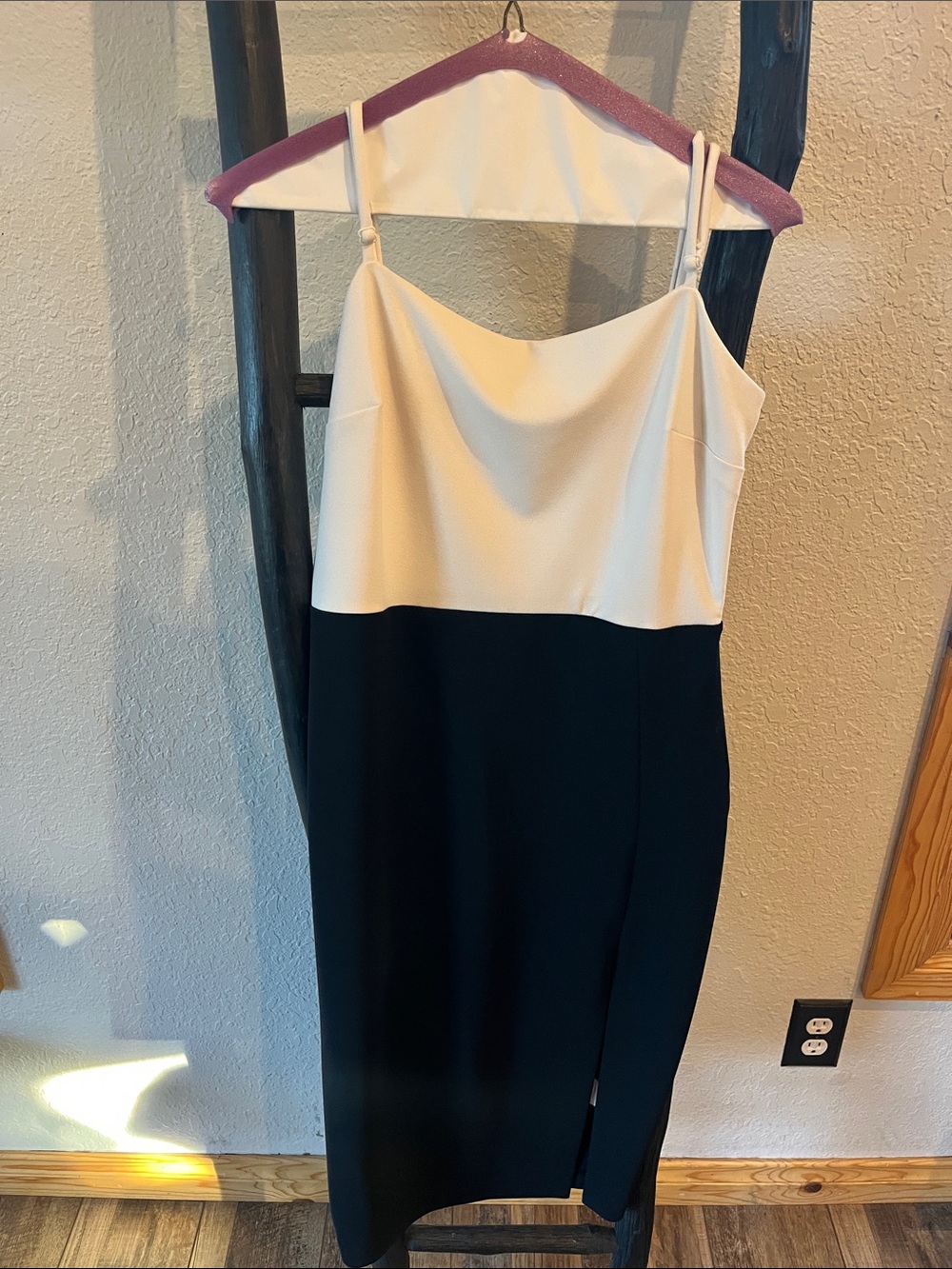 Express Two-Tone Cream and Black Midi Slip Dress